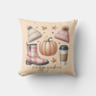 Cozy Vibes Fall-Themed Throw Pillow