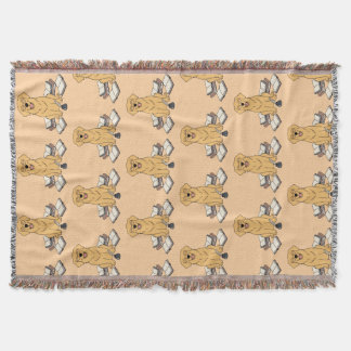 Cozy Vibes Golden Retriever Puppy Book Lover Throw Blanket