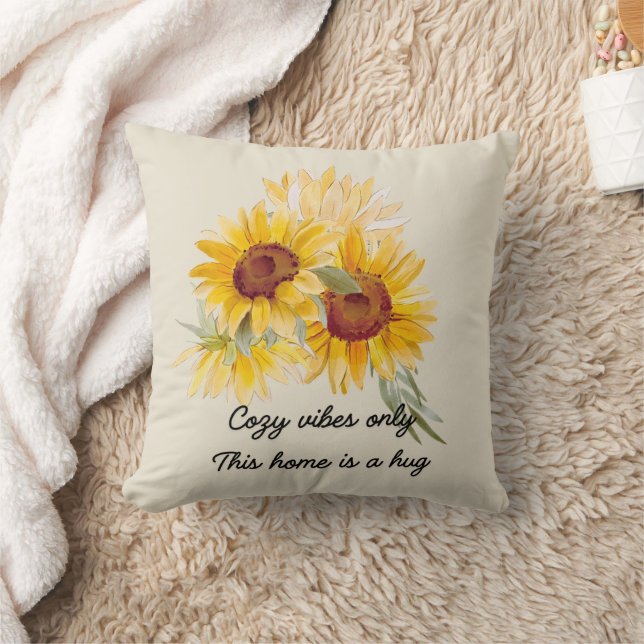 Cozy Vibes Only With Sunflowers Throw Pillow (Blanket)