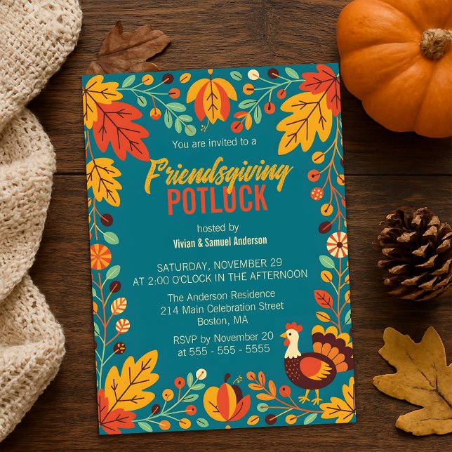 Cozy Vibrant Autumn Harvest Friendsgiving Potluck Invitation (Creator Uploaded)