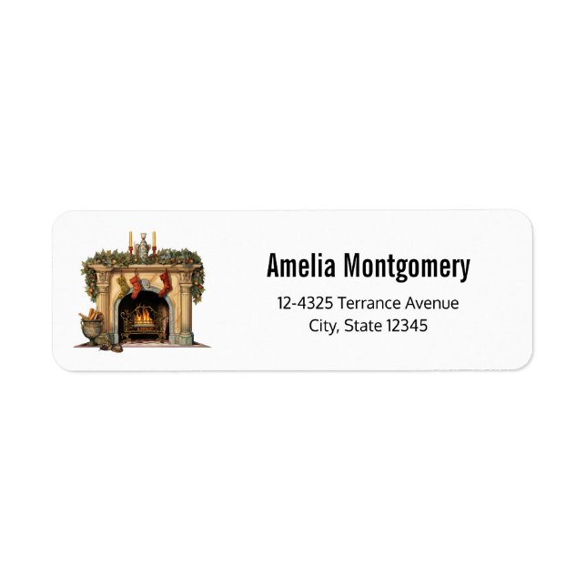 Cozy Victorian Fireplace Christmas Address (Front)