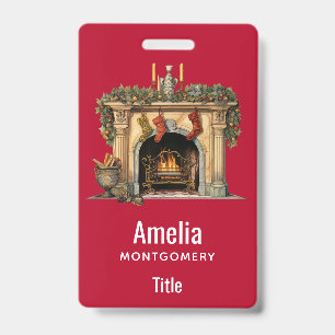Cozy Victorian Fireplace Christmas Badge