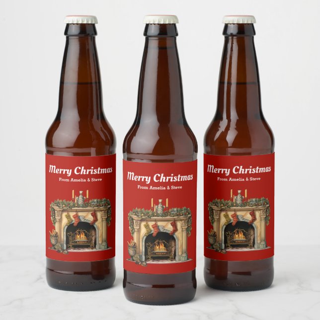 Cozy Victorian Fireplace Christmas Beer Bottle Label (Bottles)