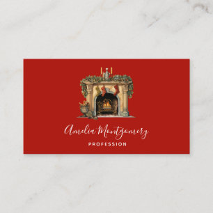 Cozy Victorian Fireplace Christmas Business Card