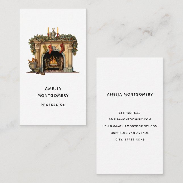 Cozy Victorian Fireplace Christmas Business Card (Front/Back)