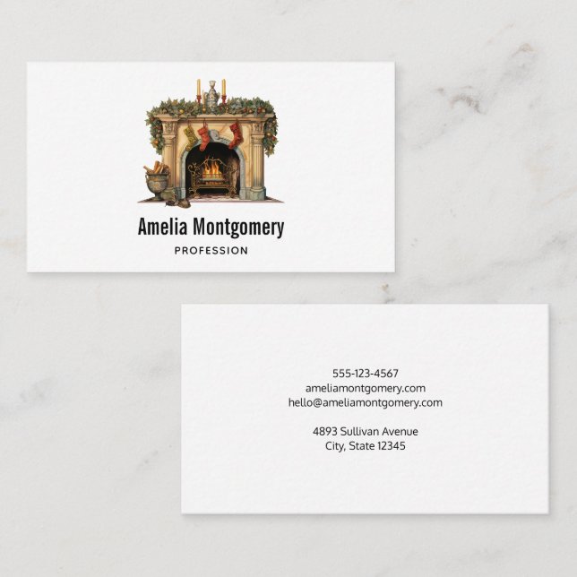 Cozy Victorian Fireplace Christmas Business Card (Front/Back)