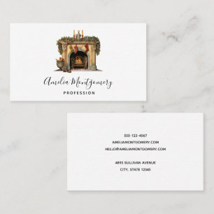 Cozy Victorian Fireplace Christmas Business Card