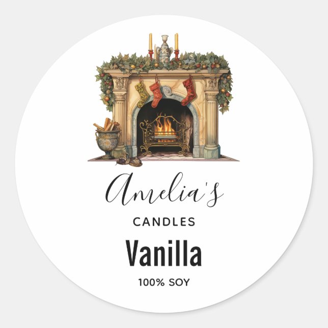Cozy Victorian Fireplace Christmas - Candle Classic Round Sticker (Front)