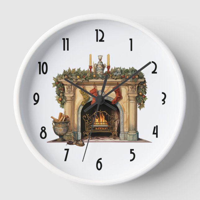 Cozy Victorian Fireplace Christmas Clock (Front)
