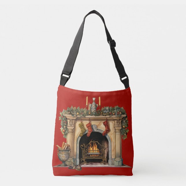 Cozy Victorian Fireplace Christmas Crossbody Bag (Front)
