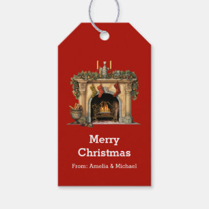 Cozy Victorian Fireplace Christmas Gift Tags