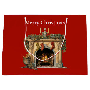 Cozy Victorian Fireplace Christmas Large Gift Bag