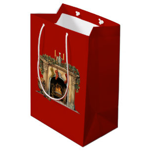 Cozy Victorian Fireplace Christmas Medium Gift Bag