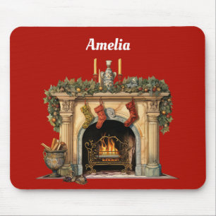 Cozy Victorian Fireplace Christmas Mouse Pad