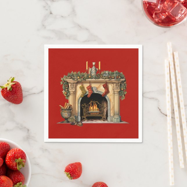 Cozy Victorian Fireplace Christmas Napkin (Insitu)
