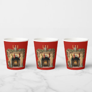 Cozy Victorian Fireplace Christmas Paper Cups