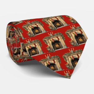 Cozy Victorian Fireplace Christmas Pattern Tie