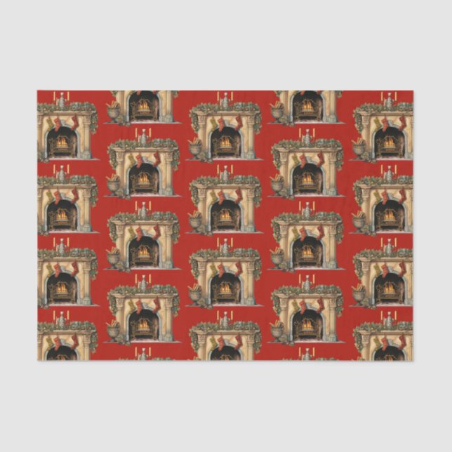 Cozy Victorian Fireplace Christmas Pattern Tissue Paper (Front)