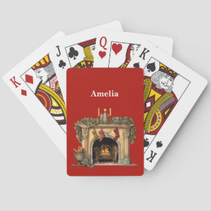 Cozy Victorian Fireplace Christmas Playing Cards
