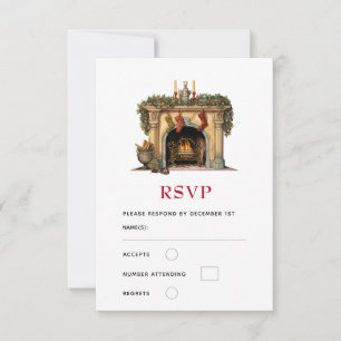 Cozy Victorian Fireplace Christmas RSVP Card