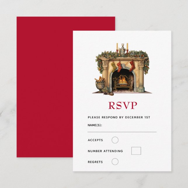Cozy Victorian Fireplace Christmas RSVP Card (Front/Back)