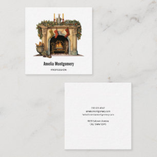 Cozy Victorian Fireplace Christmas Square Business Card