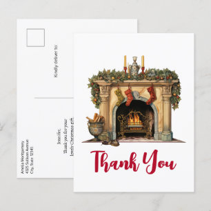 Cozy Victorian Fireplace Christmas Thank You Postcard