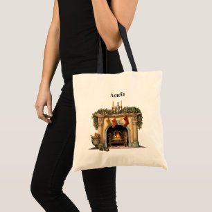 Cozy Victorian Fireplace Christmas Tote Bag