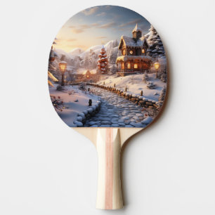 Cozy Village at Christmas illustration Ping Pong Paddle
