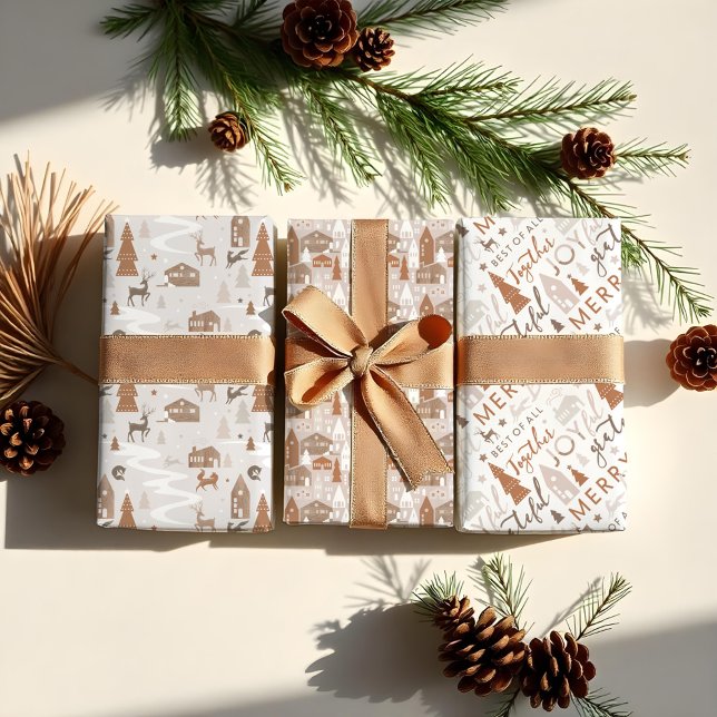Cozy Village & Woodland Animals Christmas Message Wrapping Paper Sheet (Cozy Village & Woodland Animals Christmas Message Wrapping Paper Sheets)