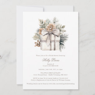 Cozy Vintage Christmas Bridal Shower, White & Gold Invitation
