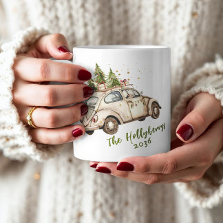 Cozy Vintage Christmas Car Personalized Family Coffee Mug