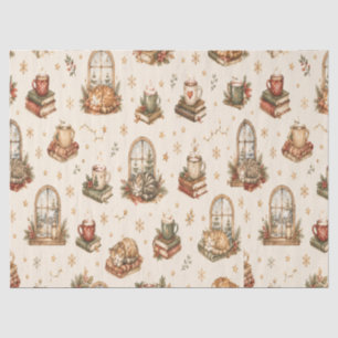 Cozy Vintage Christmas Cats Cottage Tissue Paper