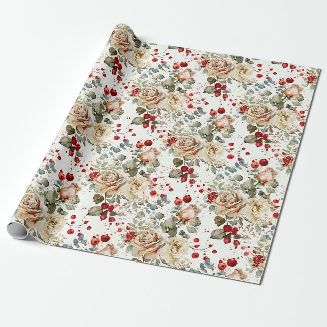 Cozy Vintage Christmas Pattern Wrapping Paper (Unrolled)