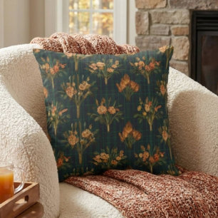 Cozy Vintage Fall Floral Throw Pillow