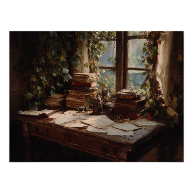 Cozy Vintage Writing Nook View Poster (Front)