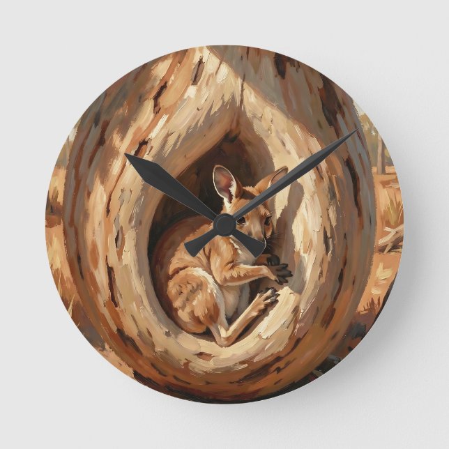 Cozy Wallaby Hollow Tree Log Round Clock (Front)