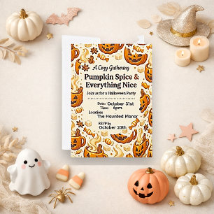 Cozy Warm Brown Pumpkin Spice Halloween Invitation