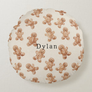 Cozy Warm Christmas Gingerbread Cookies Round Pillow