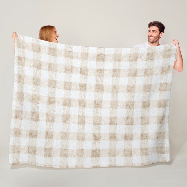 Cozy Warm Cream Beige Stripes Fleece Blanket (In Situ)