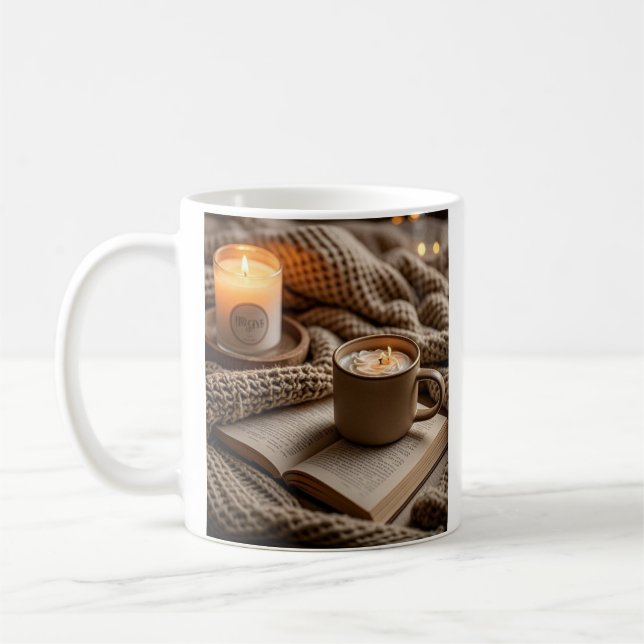 Cozy warm evening candles and blanket  coffee mug (Left)