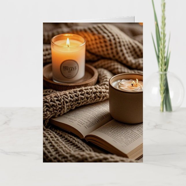 Cozy warm evening candles and blanket  foil greeting card (Front)