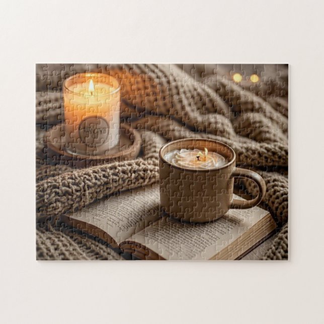 Cozy warm evening candles and blanket  jigsaw puzzle (Horizontal)