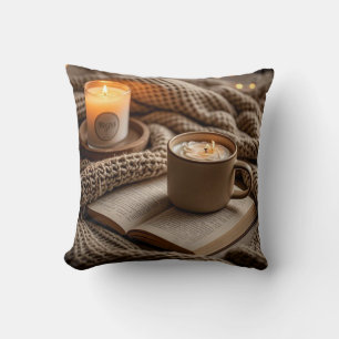 Cozy warm evening candles and blanket  throw pillow