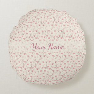 Cozy Warm Pink Floral Pattern Personalized Round Pillow