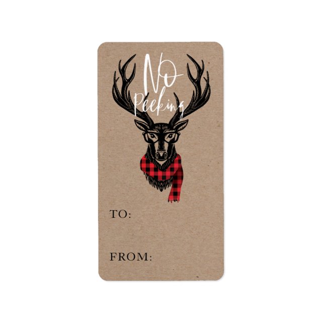 Cozy & Warm Red Buffalo Plaid Reindeer No Peeking Label (Front)