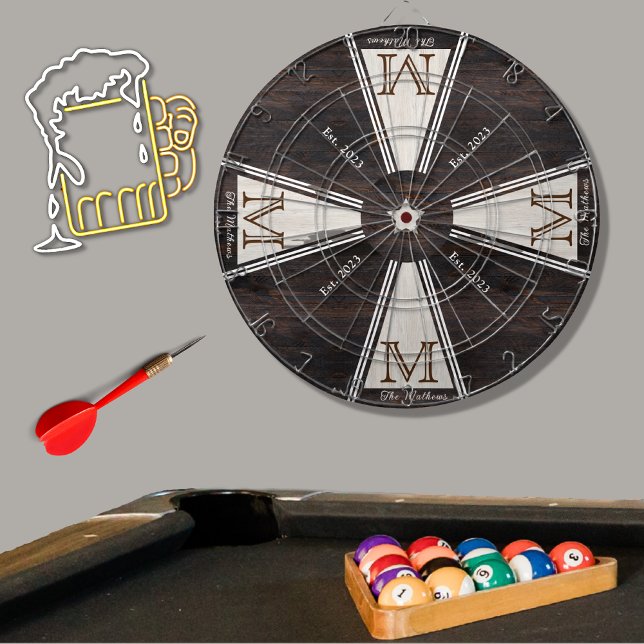 Cozy Warm Rustic Wood Grain Family Monogram  Dart  Dartboard (Creator Uploaded)