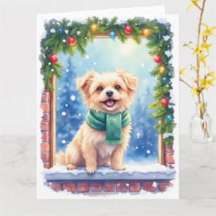 Cozy Watercolor Affenpinscher Christmas Snowy Card
