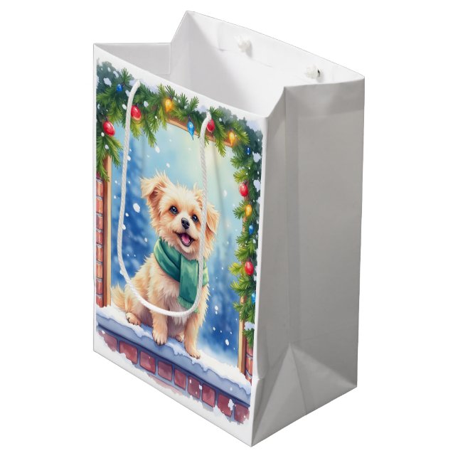 Cozy Watercolor Affenpinscher Christmas Snowy Medium Gift Bag