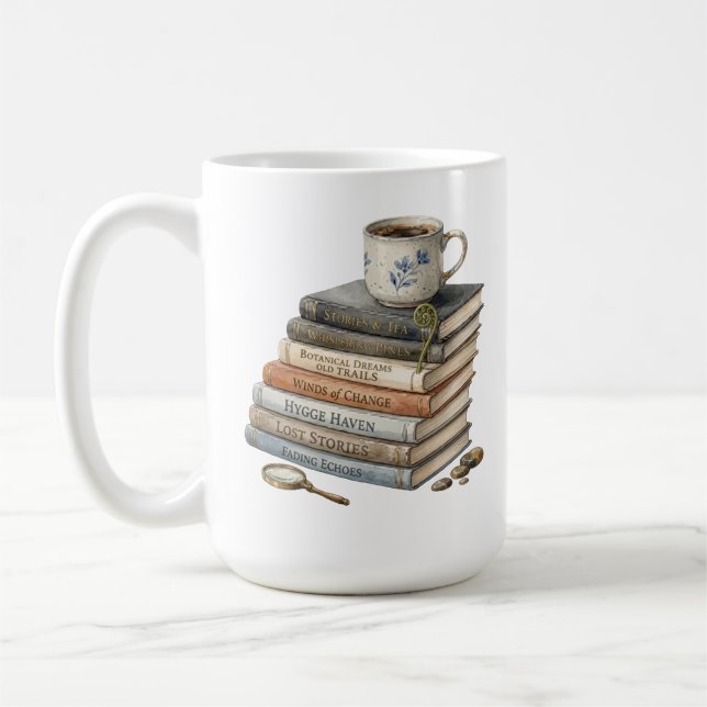 Cozy Watercolor Book Stack with Tea Cup Hygge Have (Left)